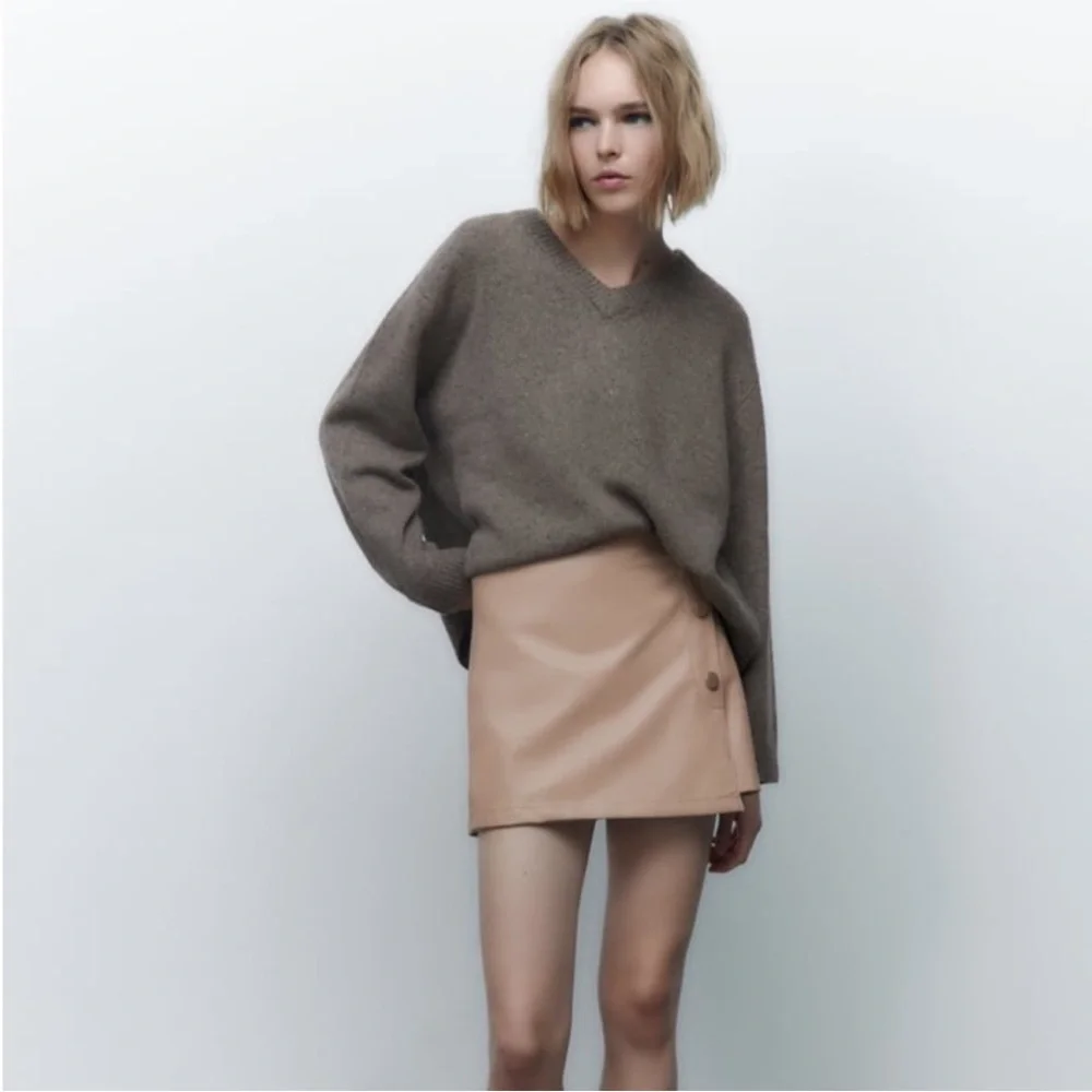 Zara Beige Faux Leather Skort